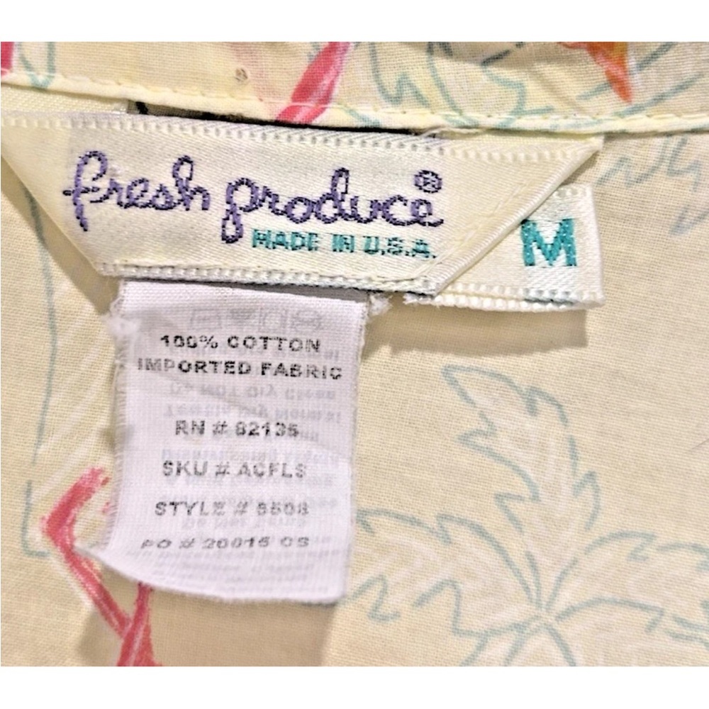 Fresh Produce Women's Button Up Shirt Size M Yellow Flamingos Coverup Cotton - Picture 4 of 4